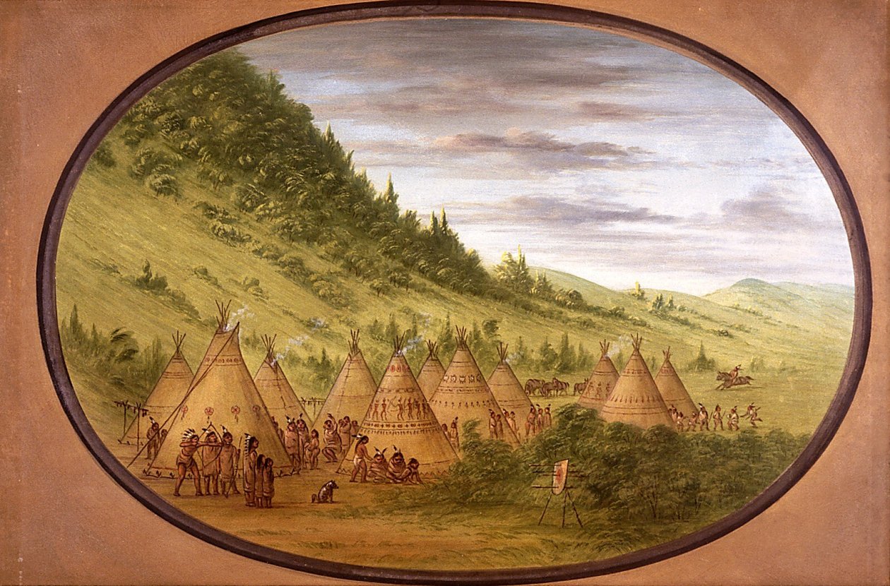 Un village ojibwé de tentes en peau - George Catlin