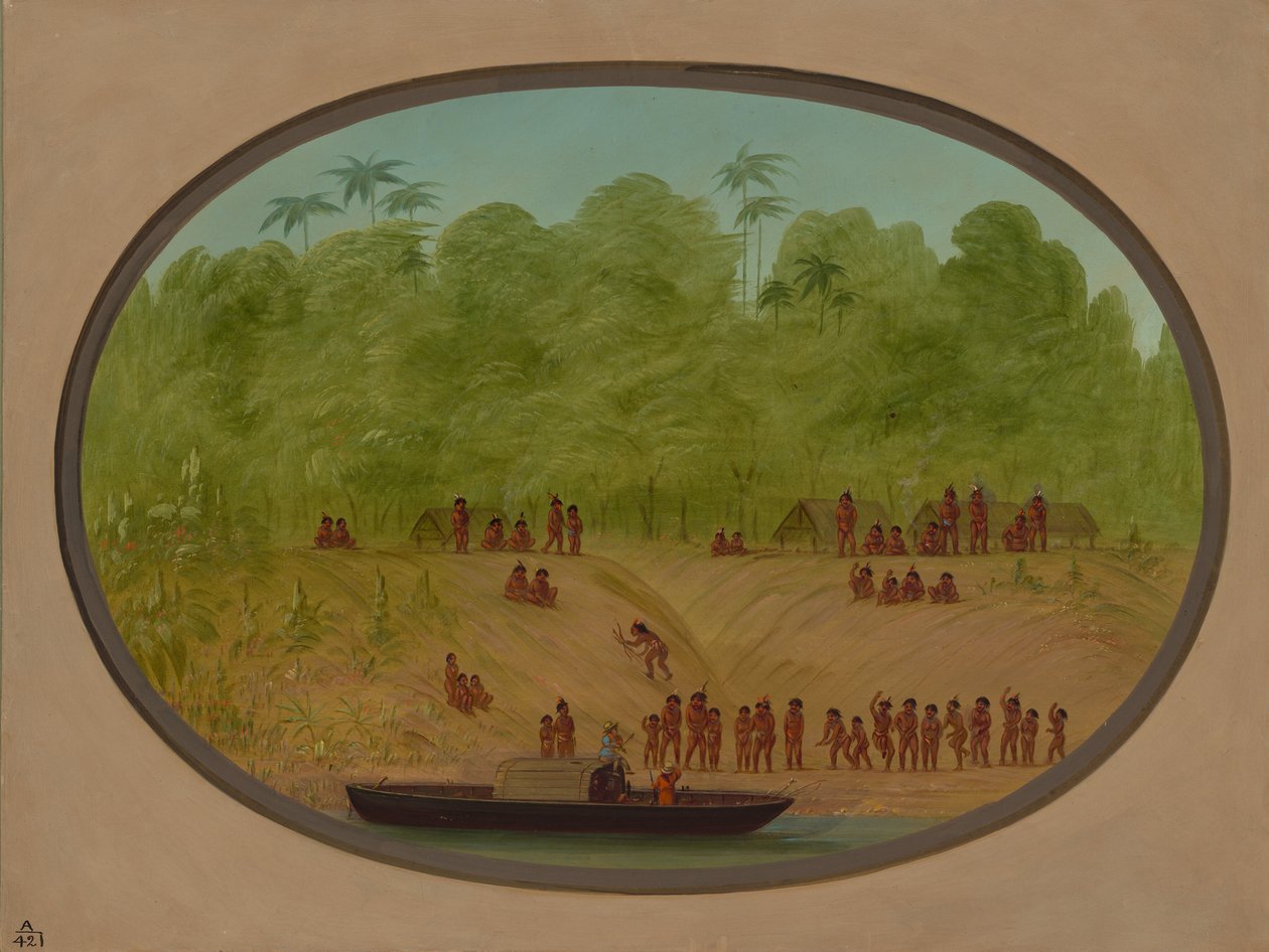 Un village Omagua - Croquis de bateau, 1854-1869 - George Catlin