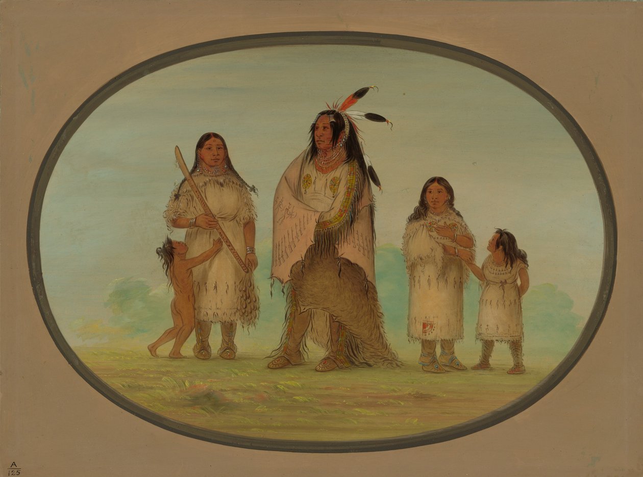 Guerrier Assinneboine et sa famille - George Catlin
