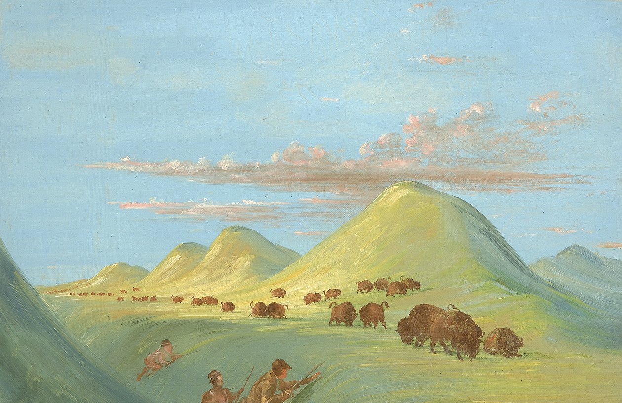 Batiste, Bogard et moi approchant de Buffalo sur le Missouri - George Catlin