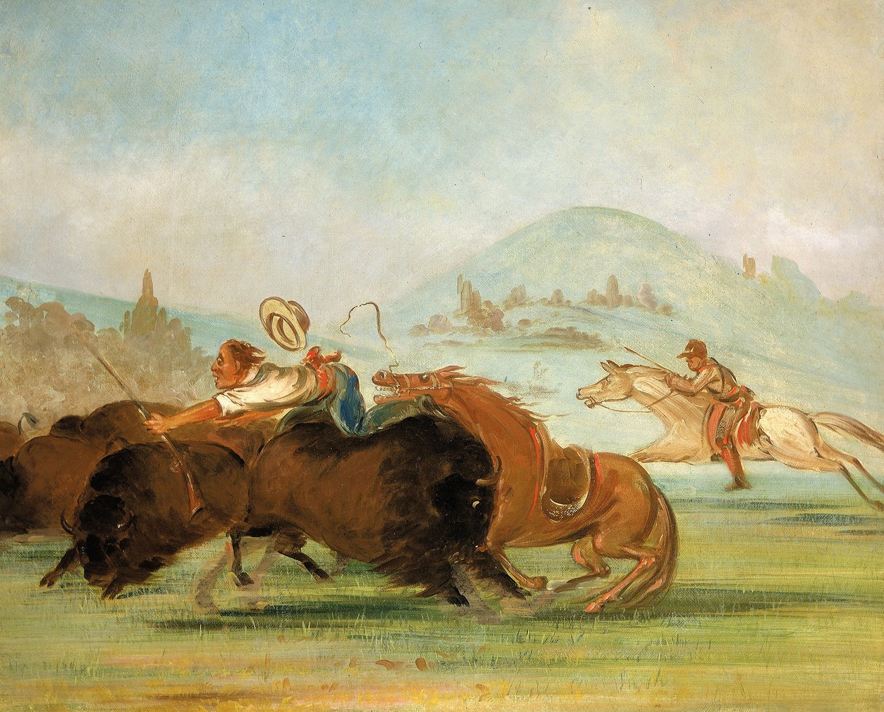 Batiste et moi courant le buffle, embouchure du Yellowstone - George Catlin