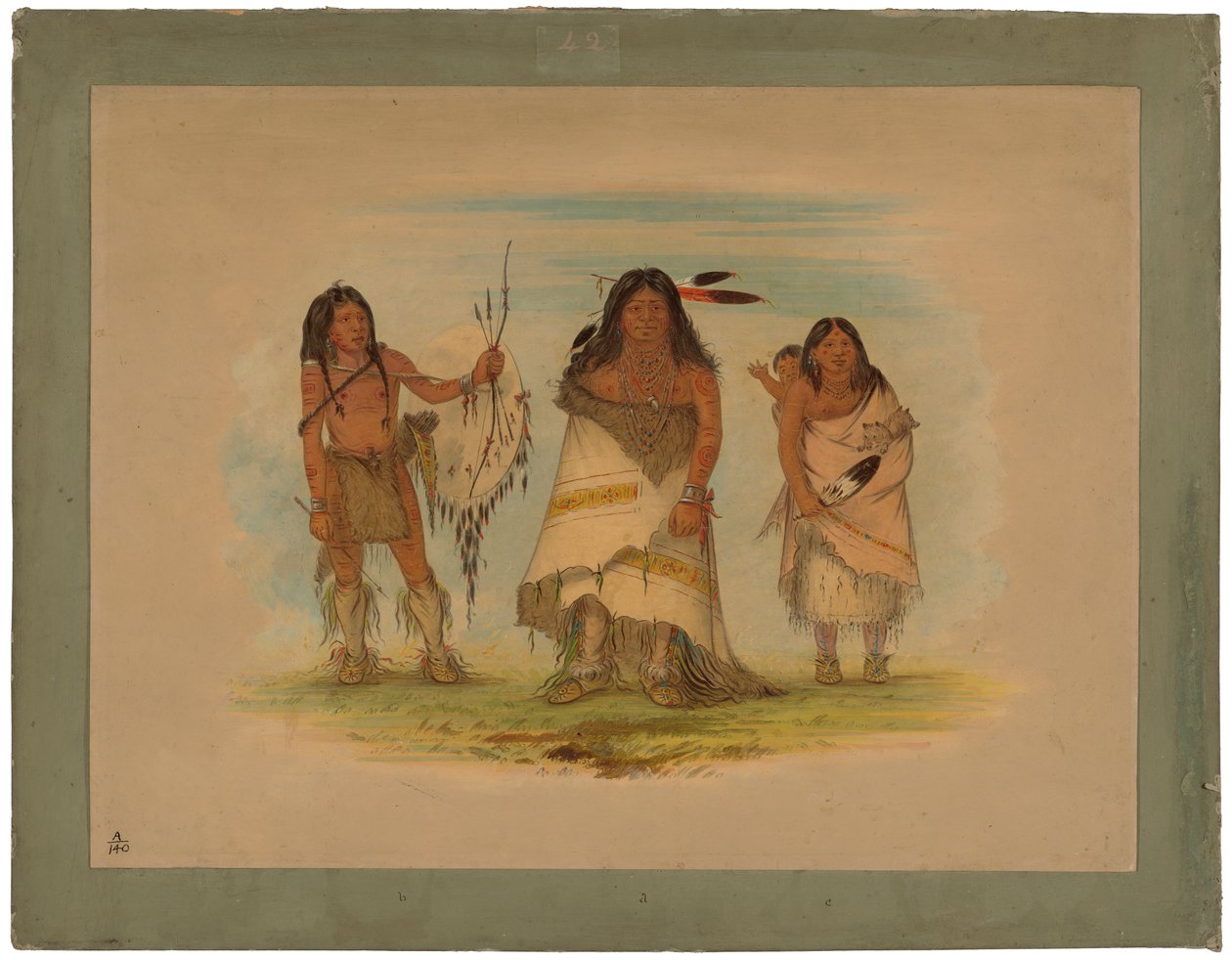 Chef Camanchee, sa femme et un guerrier - George Catlin