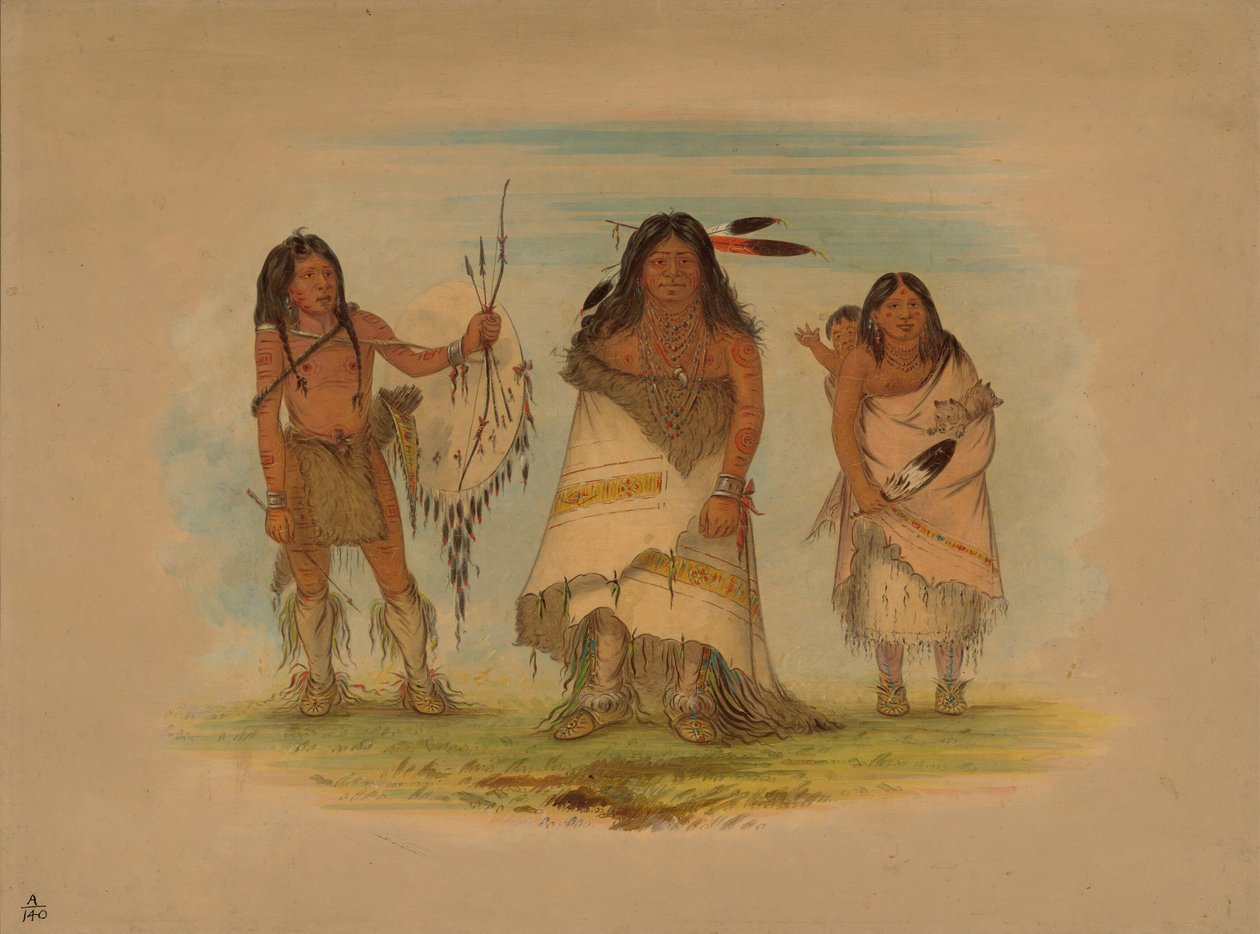 Chef Camanchee, sa femme et un guerrier, 1861 - George Catlin