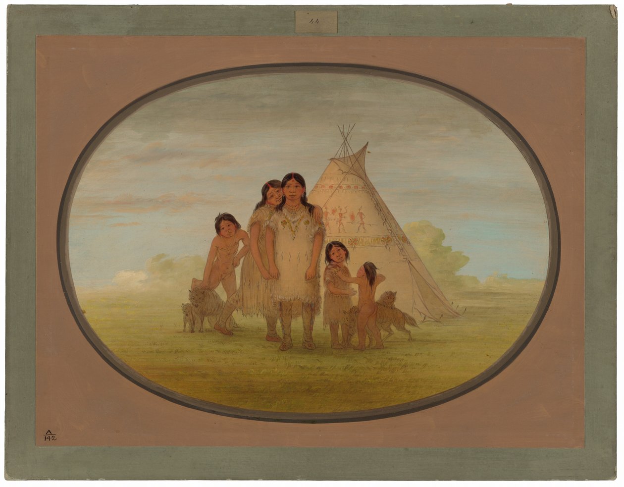 Enfants du chef Camanchee et wigwam - George Catlin