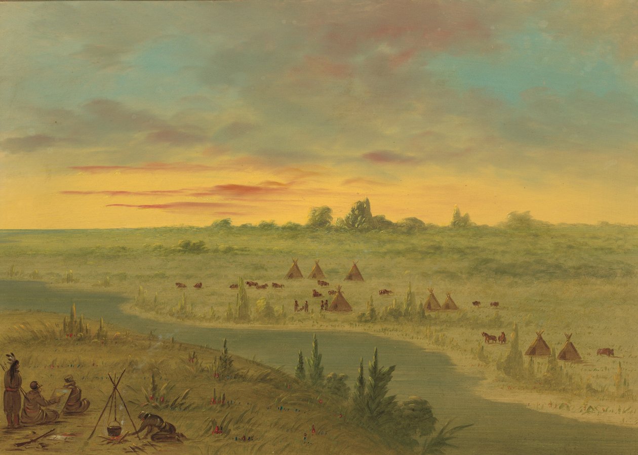 Campement des Indiens Pawnee au coucher du soleil, 1861-1869 - George Catlin