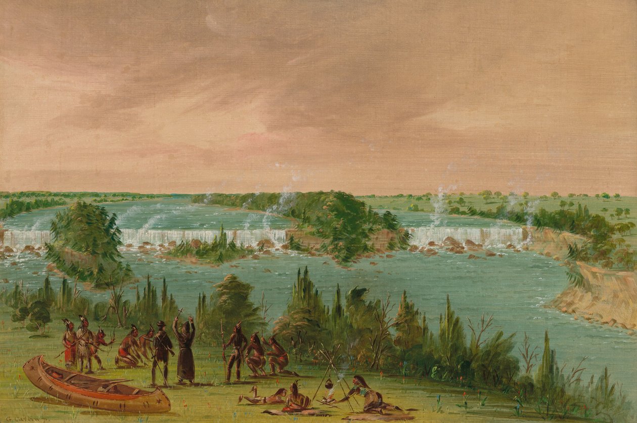 Le père Hennepin et ses compagnons aux chutes de Saint-Antoine. 1er mai 1680, 1847-1848 - George Catlin