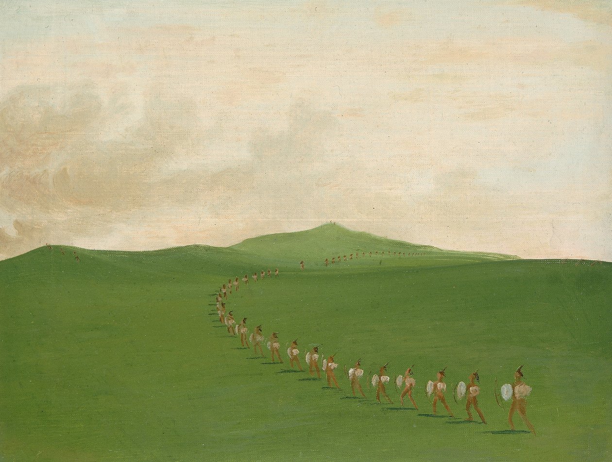 Groupe de guerre à pied en marche, Haut-Missouri - George Catlin