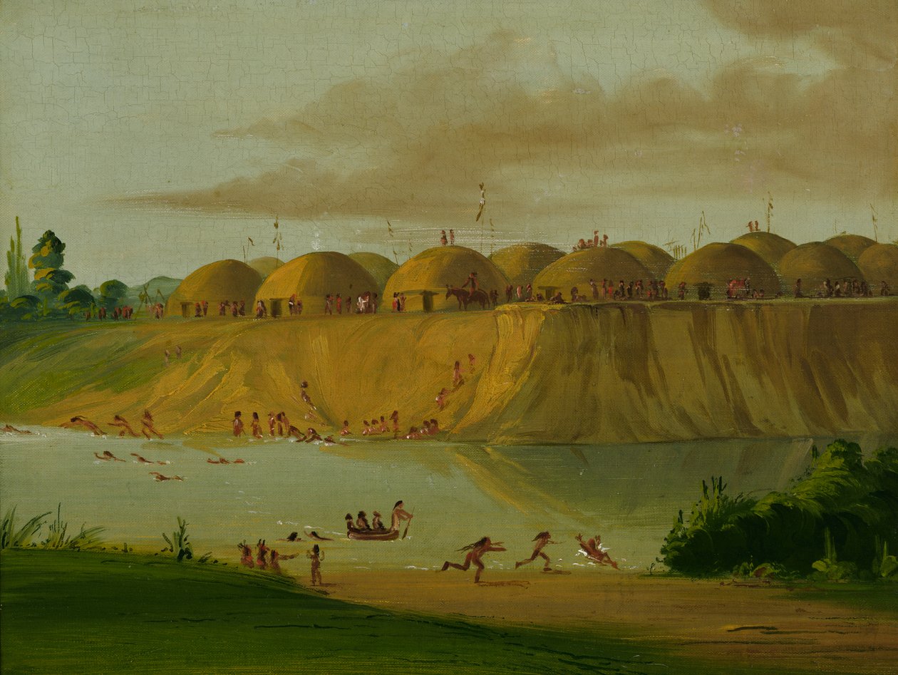 Village Hidatsa, Loges couvertes de terre, sur la rivière Knife, 1810 miles au-dessus de St. Louis - George Catlin