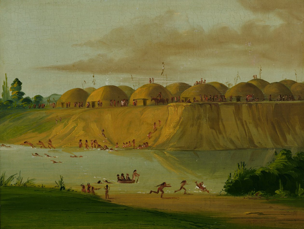Village Hidatsa, huttes recouvertes de terre, sur la rivière Knife, à 1810 miles au-dessus de St. Louis - George Catlin