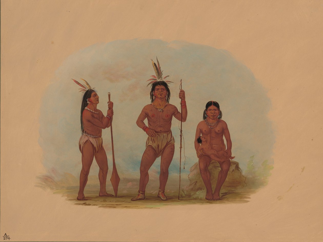 Chef Klahoquaht, sa femme et son fils - George Catlin