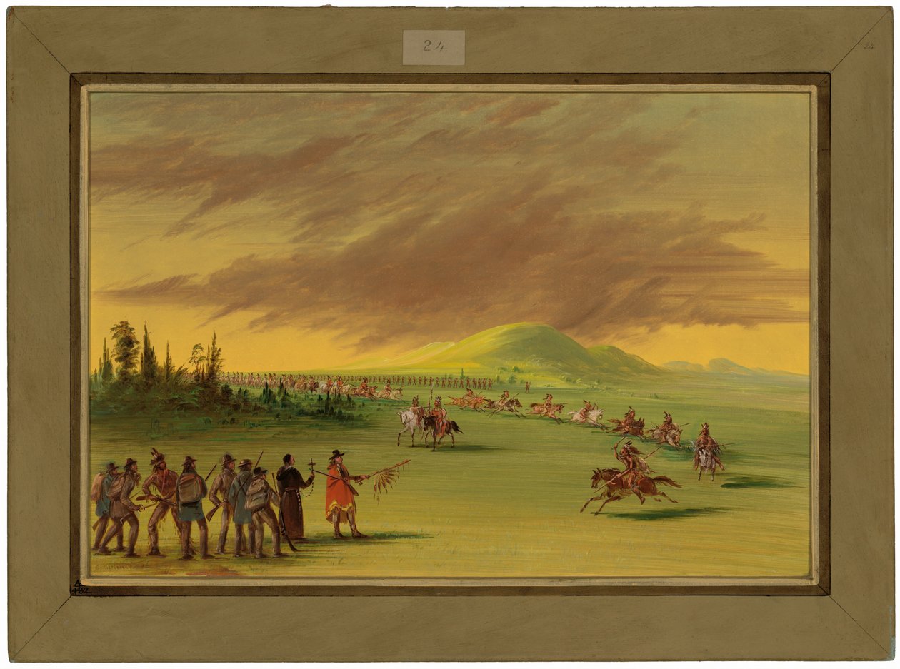 La Salle rencontre un groupe de guerre des Indiens Cenis sur une prairie texane. 25 avril 1686 - George Catlin