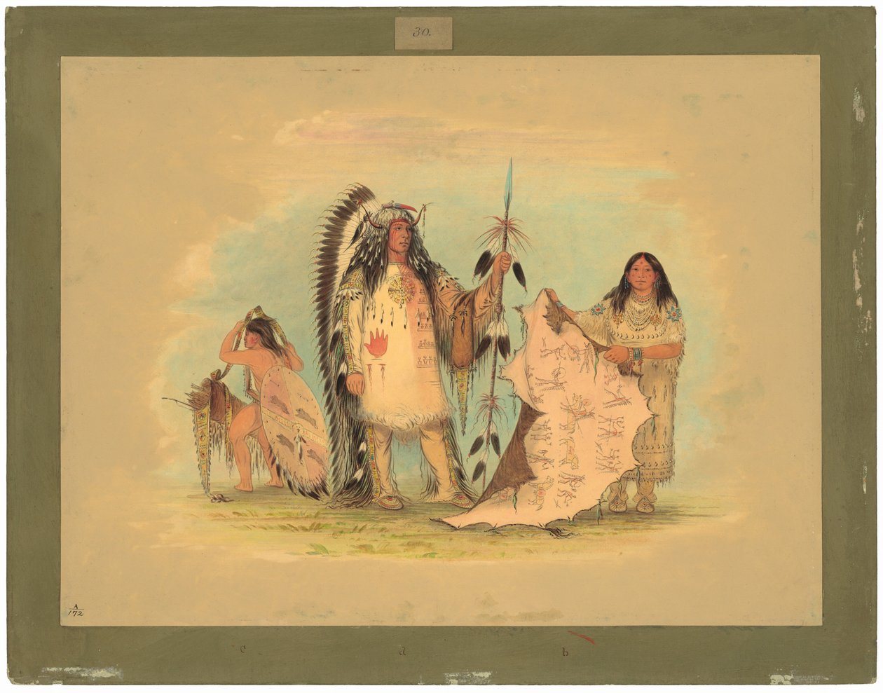Chef de guerre Mandan avec sa femme préférée - George Catlin