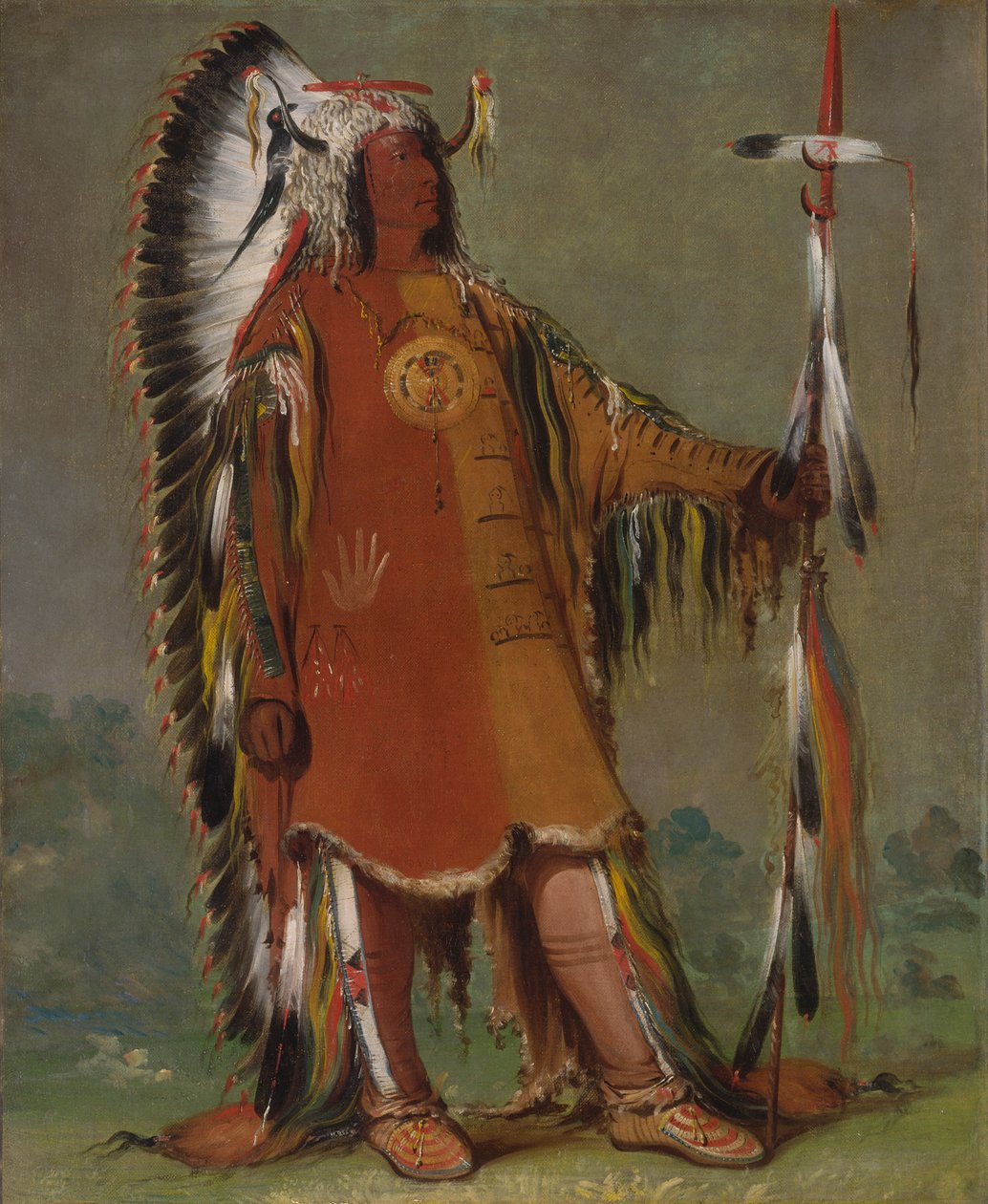 Máh-to-tóh-pa, Quatre Ours, deuxième chef, en tenue complète, 1832 - George Catlin