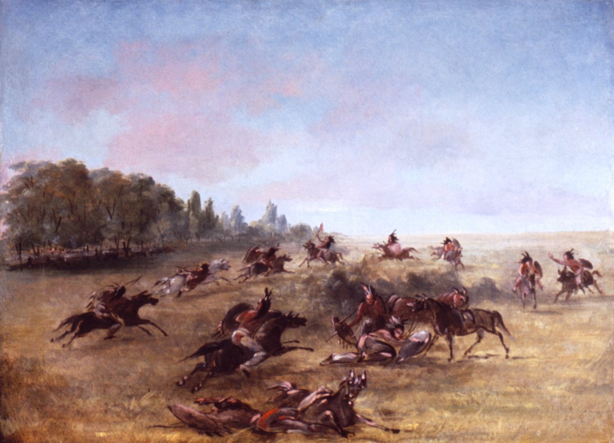 Partie de guerre montée fouillant un fourré - George Catlin