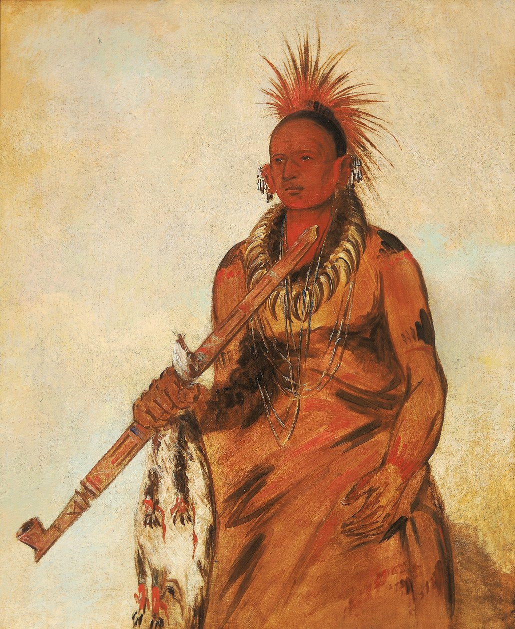 No-o-mún-nee, marche sous la pluie, un guerrier - George Catlin