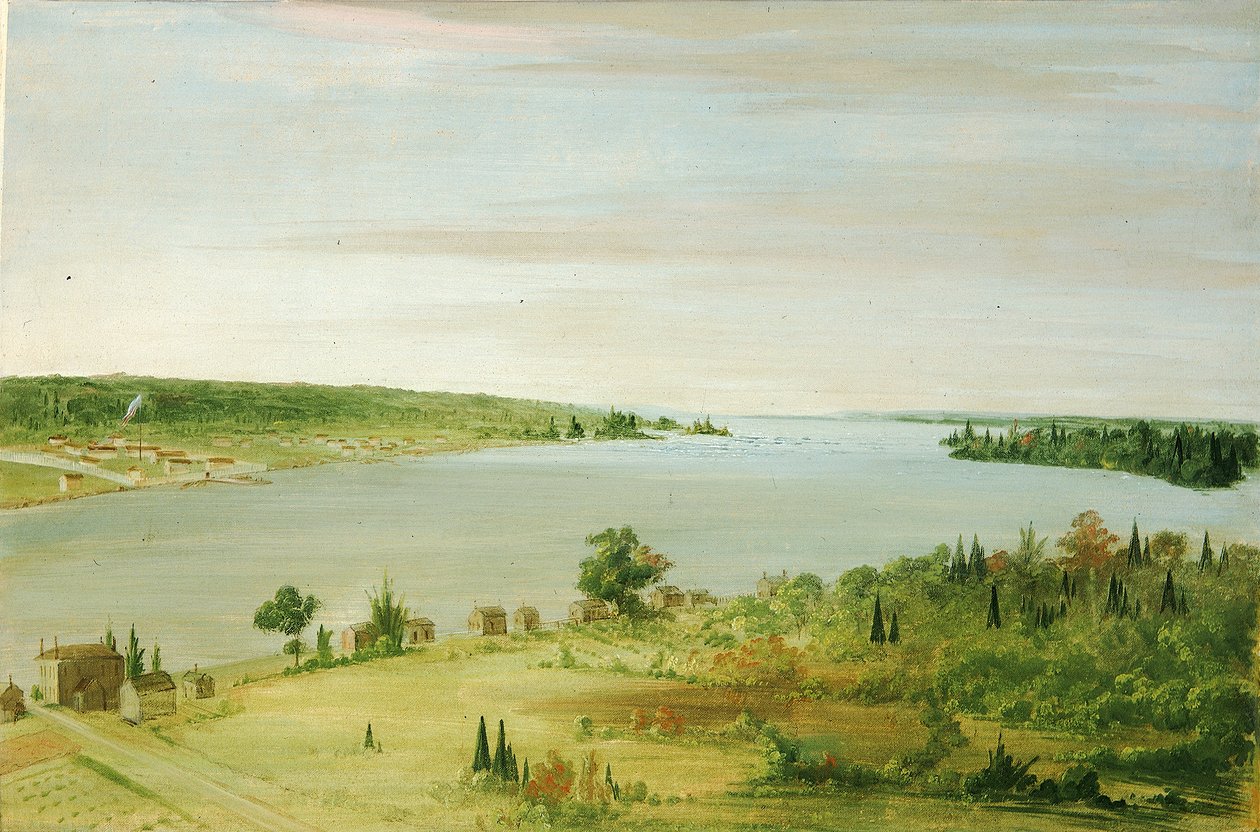 Sault Ste. Marie, montrant la garnison des États-Unis au loin, 1836-1837 - George Catlin