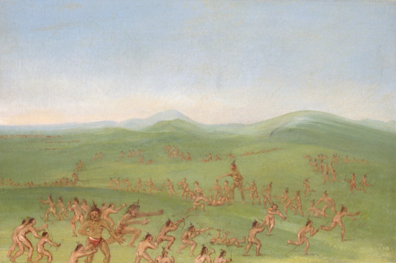 Sham Fight, Mandan Boys - George Catlin