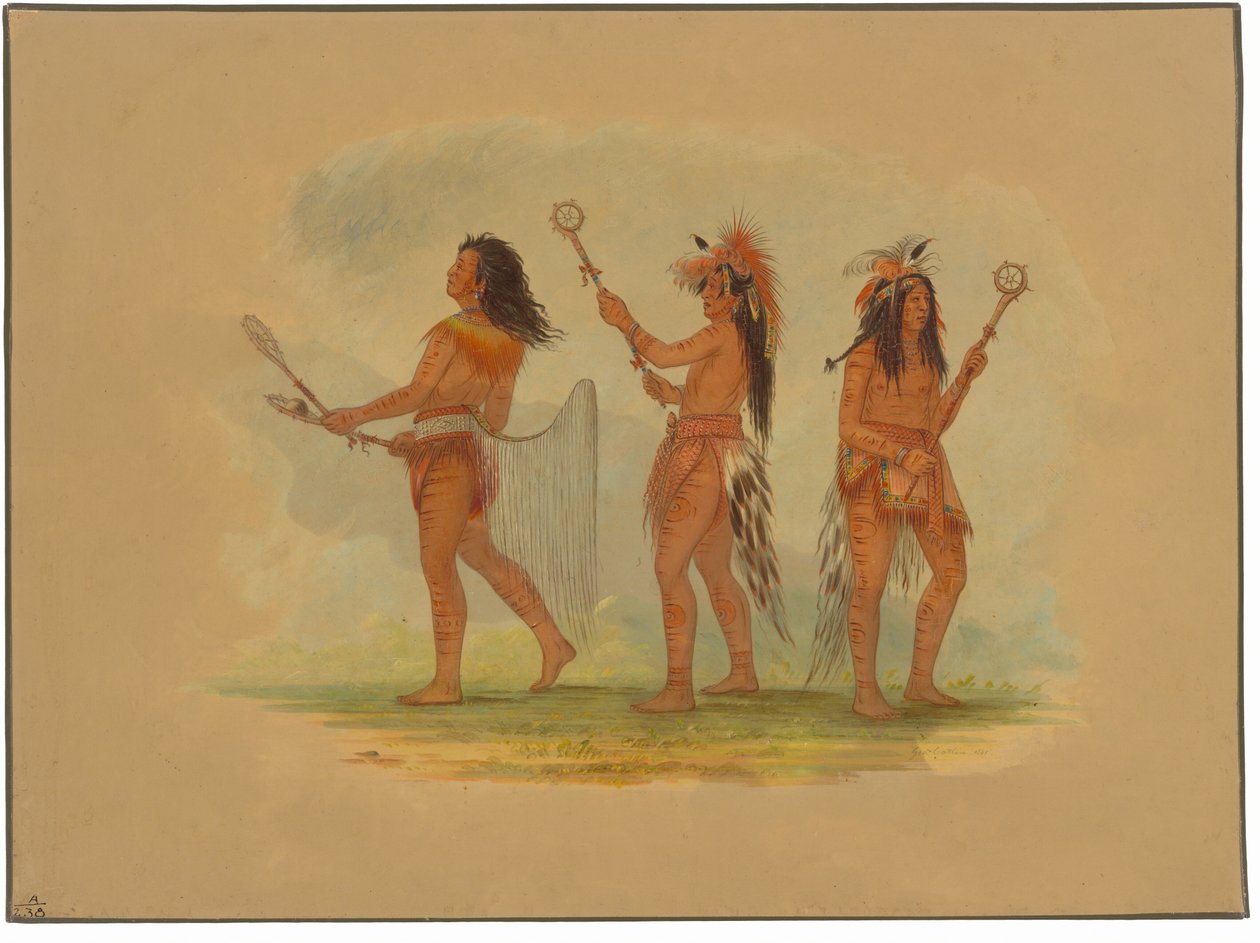 Trois joueurs de balle célèbres - Choctaw, Sioux et Ojibbeway - George Catlin