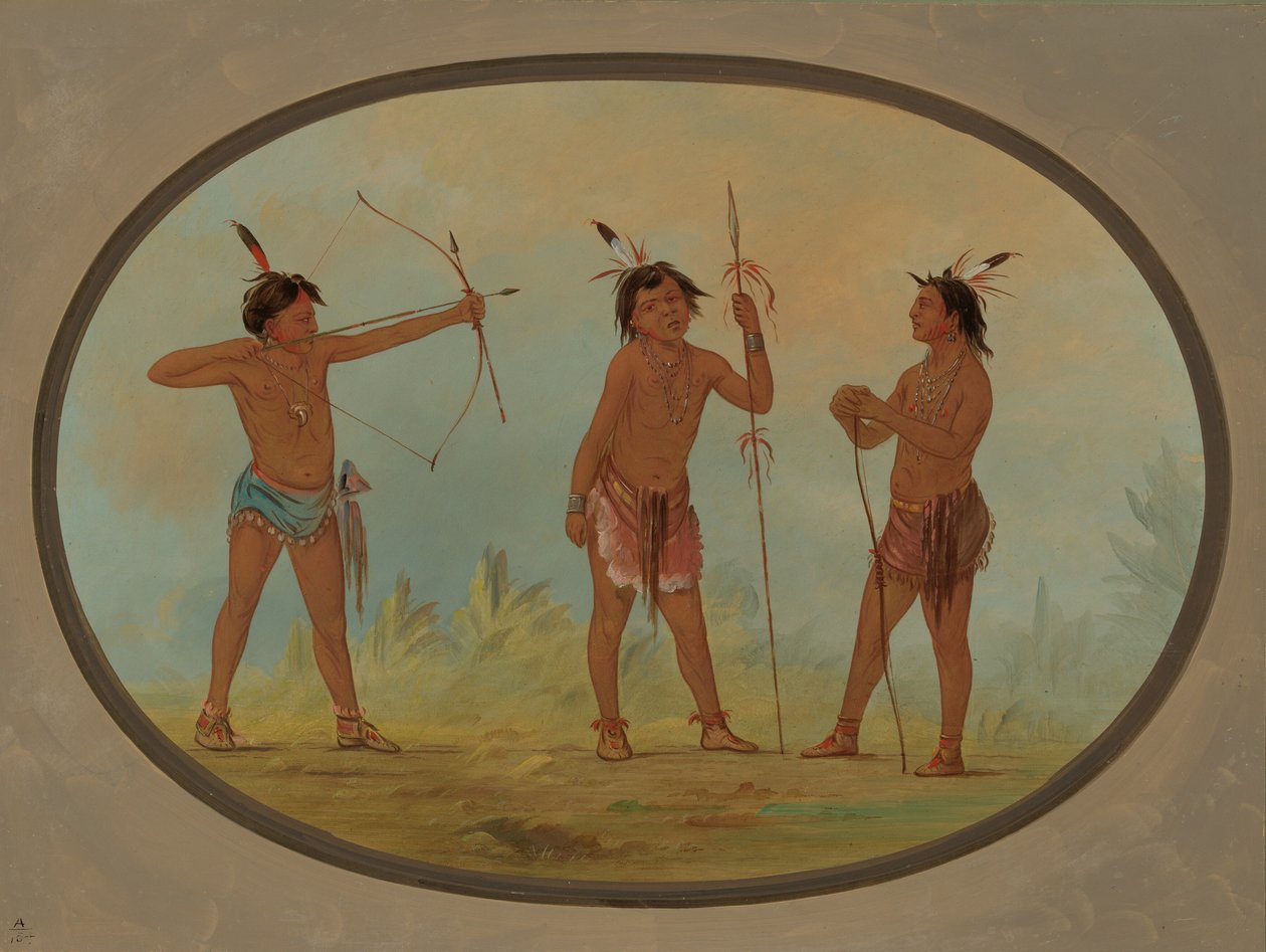 Trois guerriers Shoshonee armés pour la guerre - George Catlin