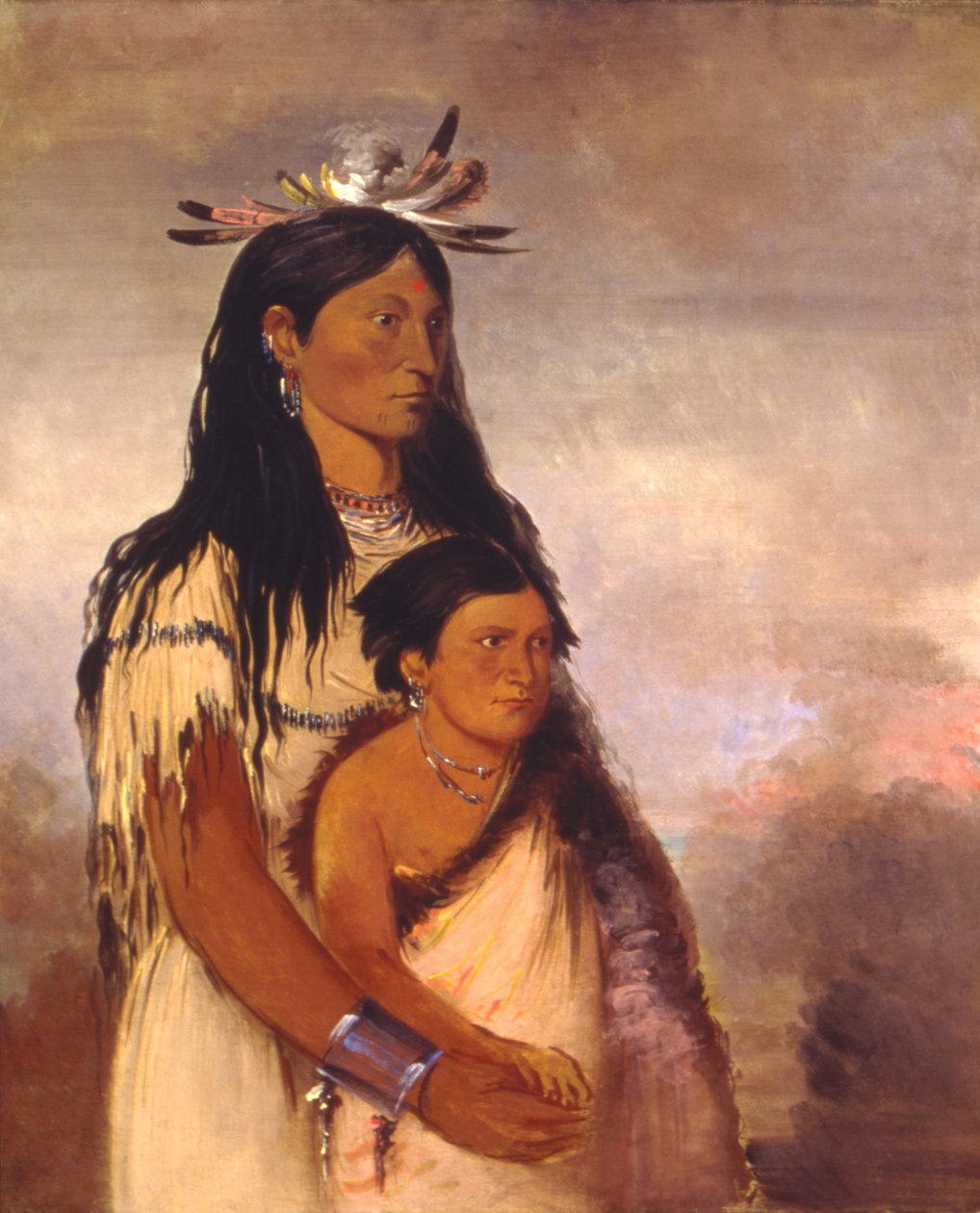 Túnk-aht-óh-ye, Thunderer, un garçon, et Wun-pán-to-mee, White Weasel, une fille - George Catlin