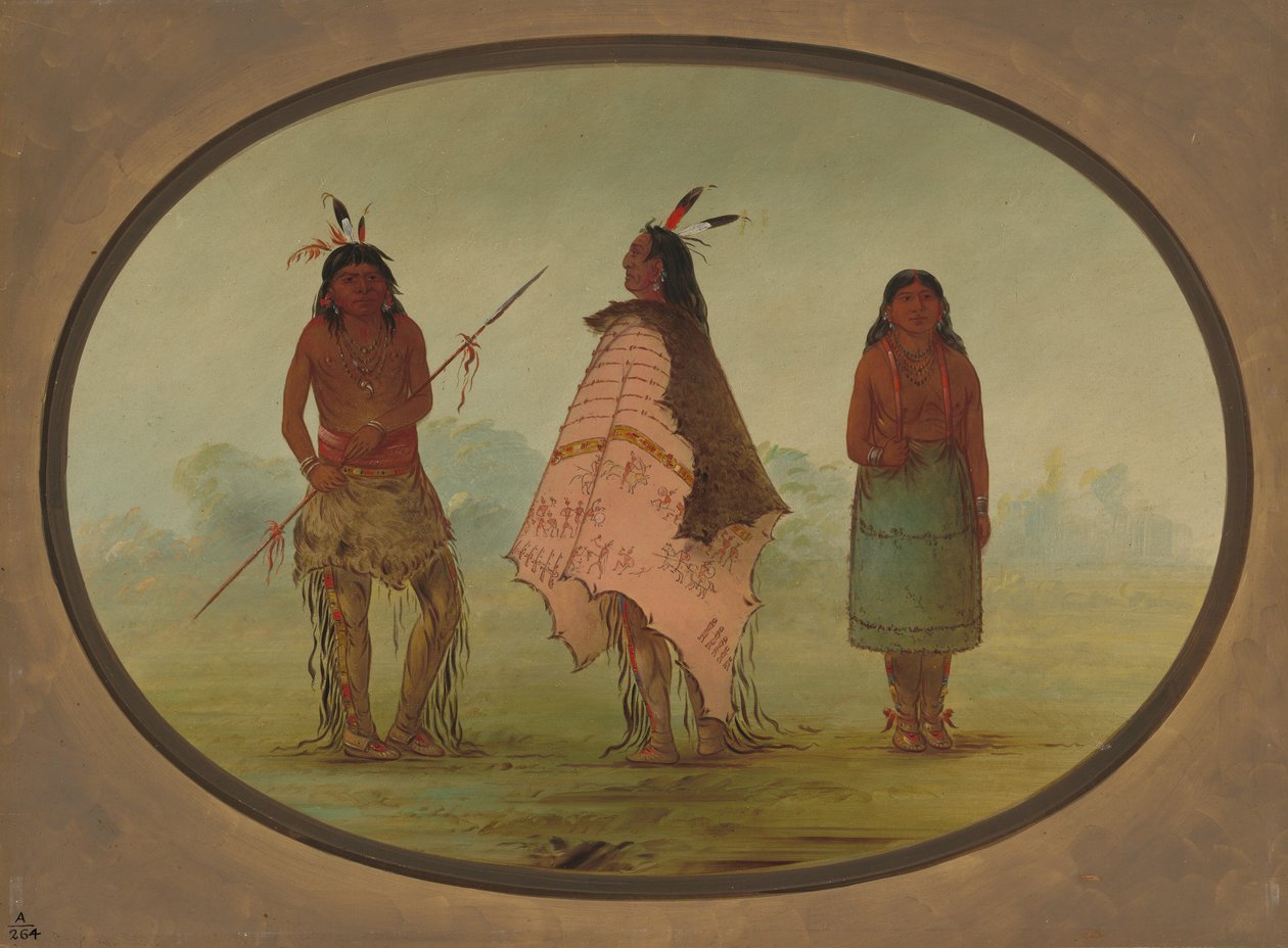 Deux guerriers Apache et une femme, 1855-1869. - George Catlin