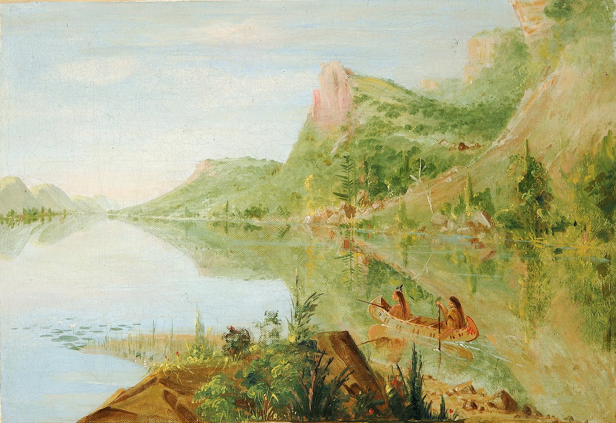 Vue sur la rivière Wisconsin, Winnebago Shooting Ducks - George Catlin