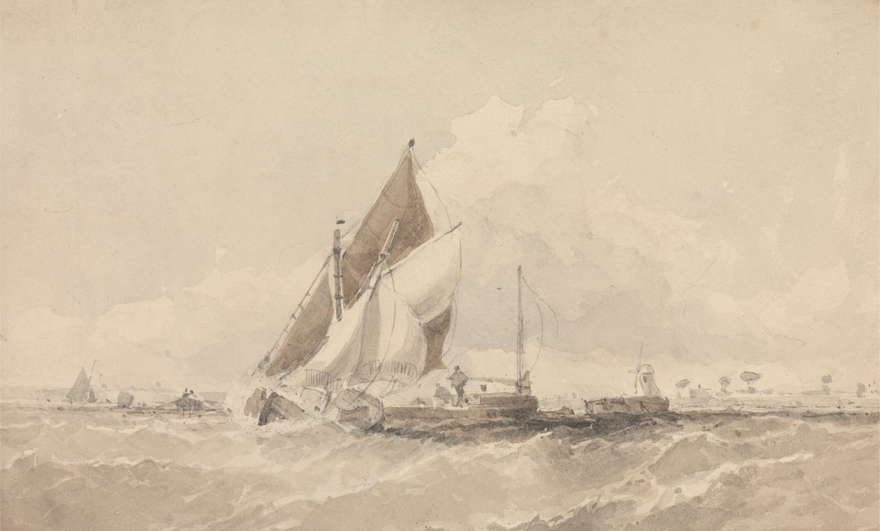 Barges et bateaux à voile dans une mer agitée - George Chambers