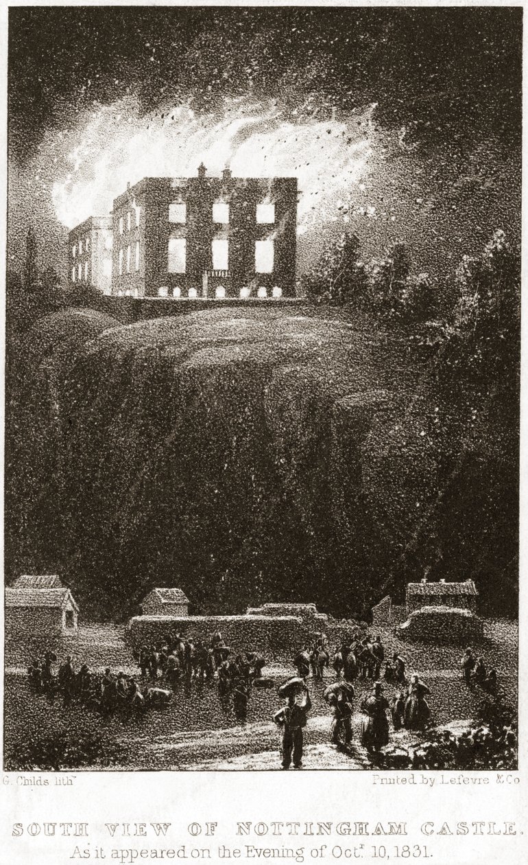 Le Château de Nottingham en feu, vu du sud, 1831 - George Childs