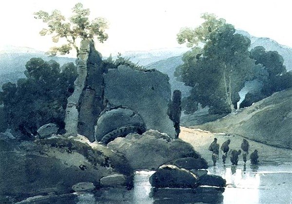 Tombeau en ruine avec ablutions hindoues - George Chinnery