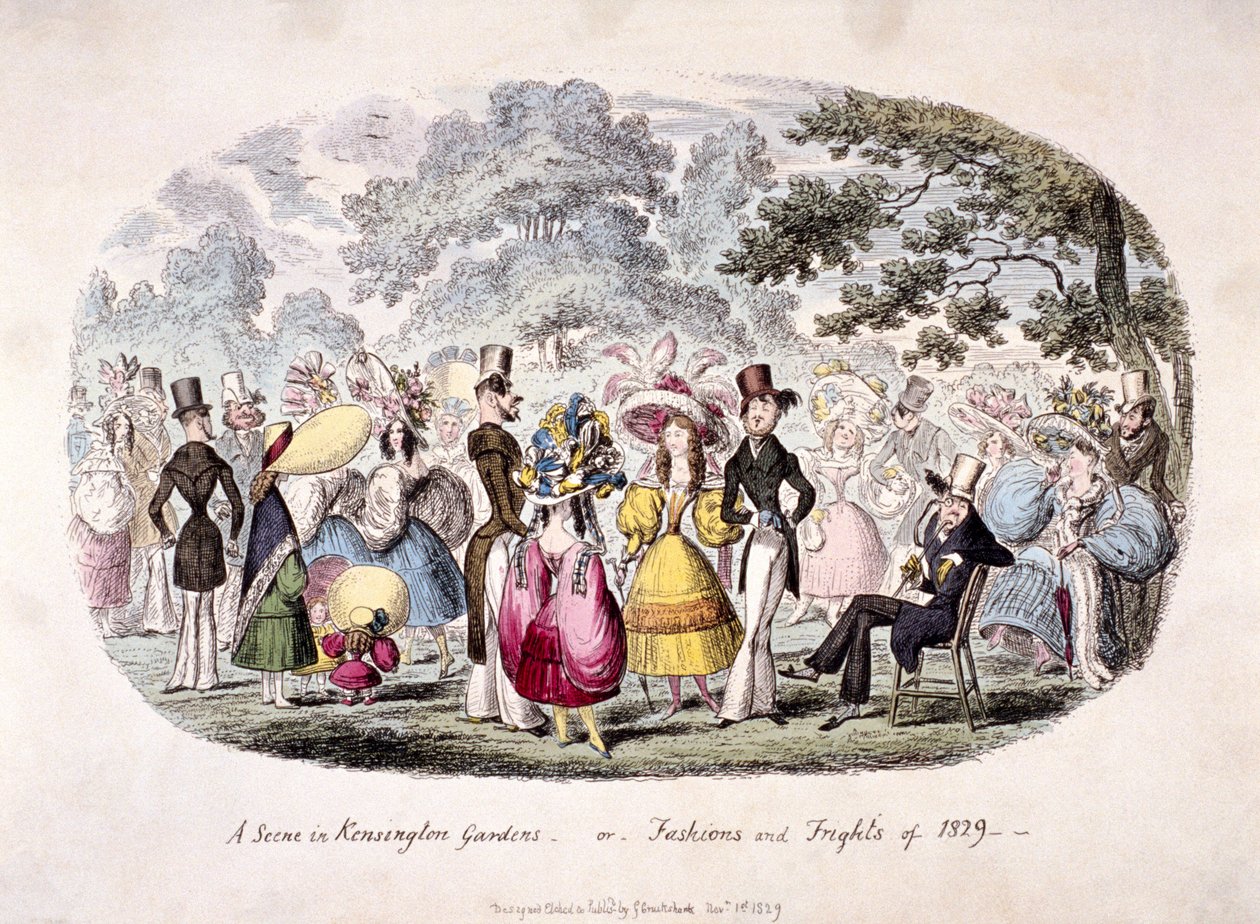 Une scène dans les jardins de Kensington - ou - mode et frayeurs de 1829 - George Cruikshank