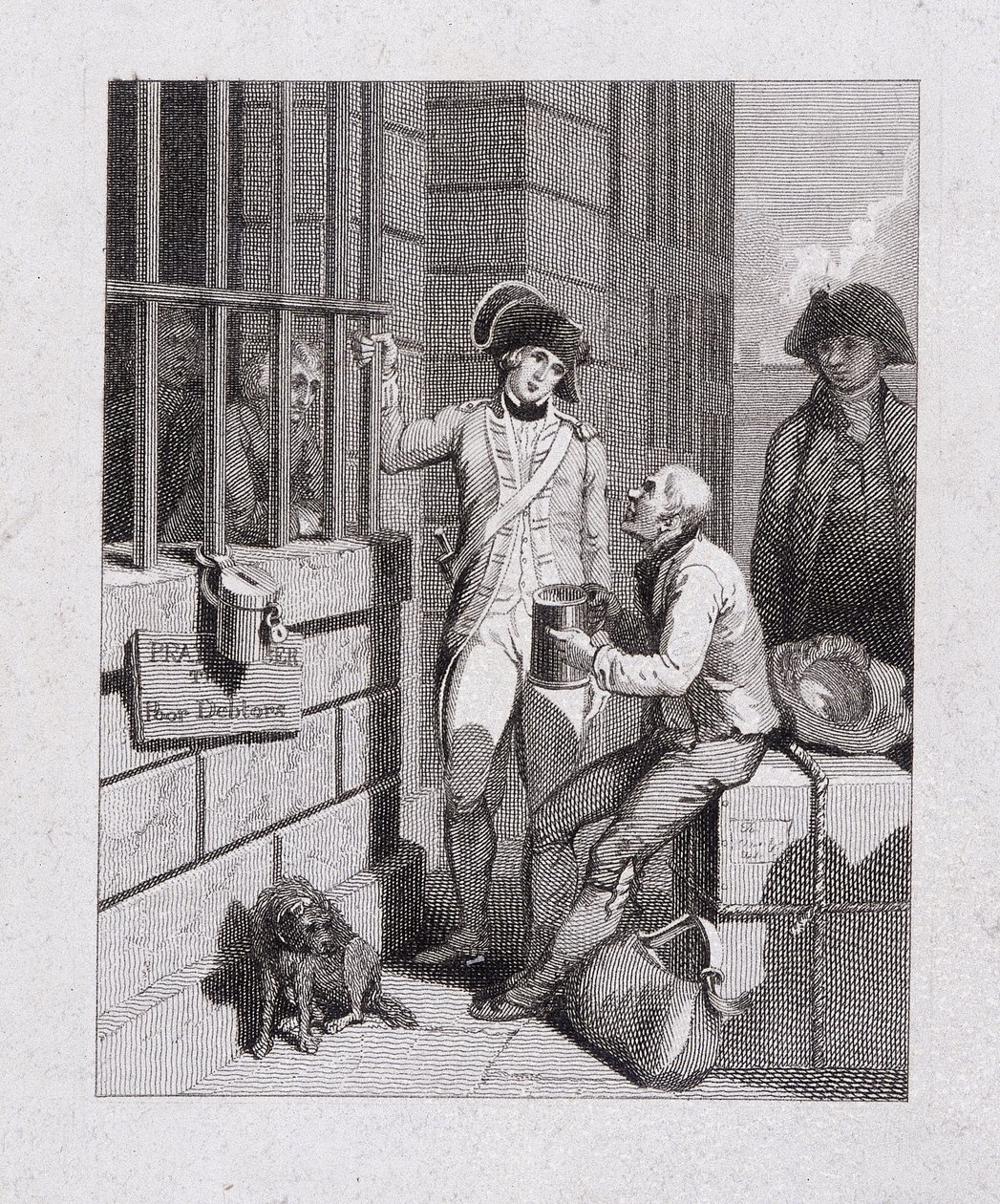 Un magasin sifflant : Tom & Jerry visitant Logic, à bord de la Fleet, Prison de Fleet, Londres, 1821 - George Cruikshank