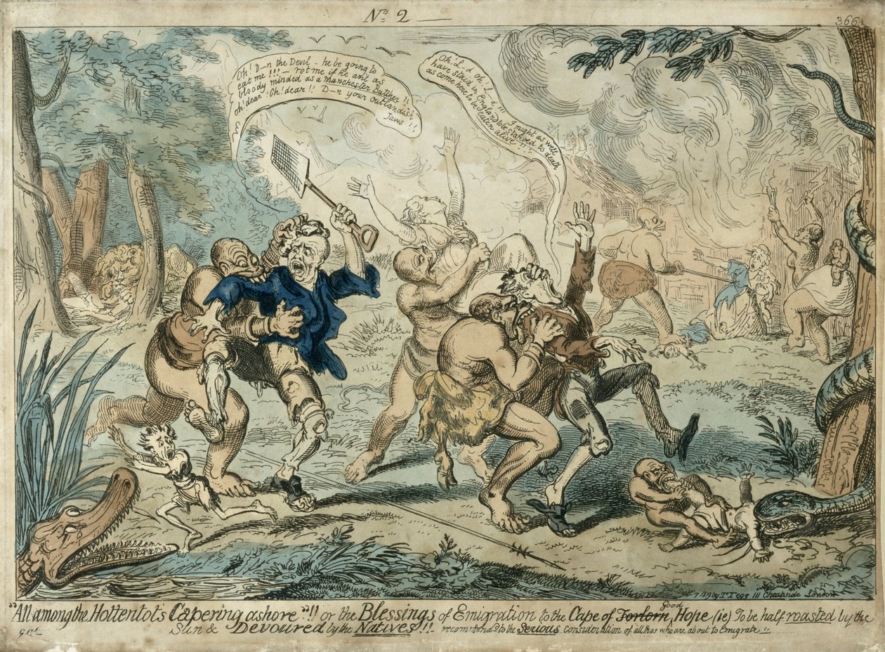 Tous Parmi les Hottentots Cabriolant à Terre..., publié le 7 septembre 1819 - George Cruikshank