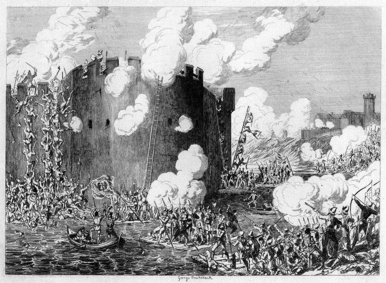 Attaque contre le mont de laiton par Lord Guilford Dudley, 1554, 1840 - George Cruikshank