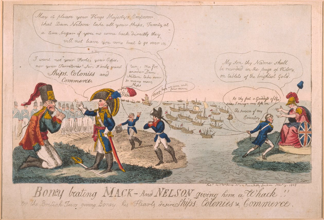 Boney battant Mack - Et Nelson lui donnant un coup!, 1805 - George Cruikshank