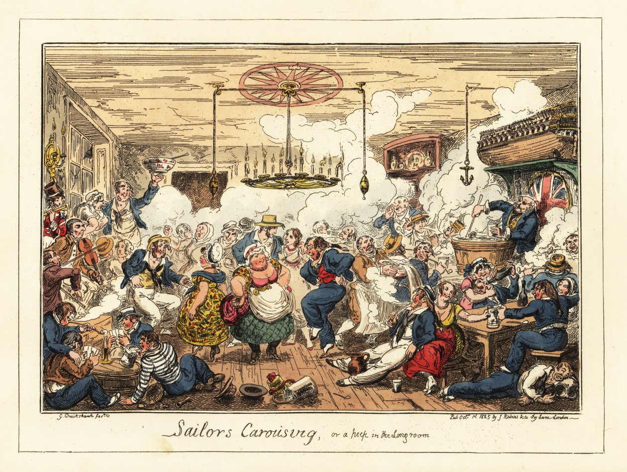 Marins anglais buvant et dansant dans un pub, époque napoléonienne, 1829 - George Cruikshank