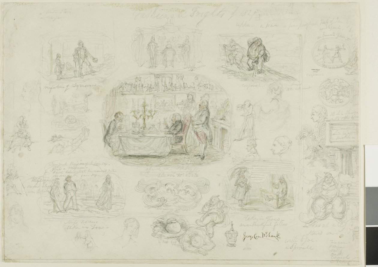 Modes et frayeurs de 1829 (recto); Anges toujours brillants et justes (verso) - George Cruikshank