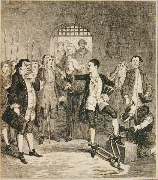 Les fers de Jack Sheppard enlevés dans la salle de pierre à Newgate, illustration de 
