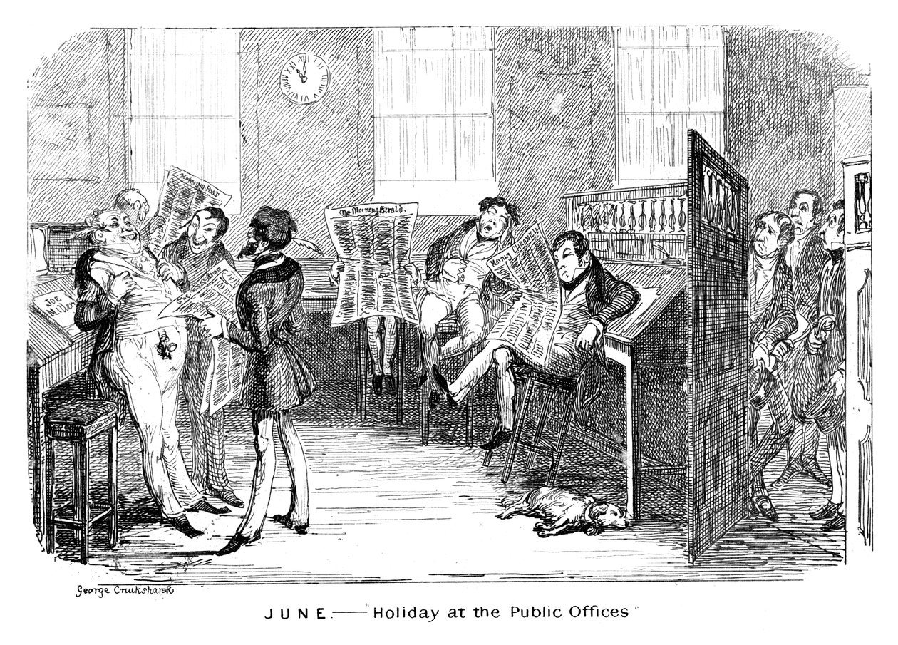 Juin - Vacances aux bureaux publics, vers 1836 - George Cruikshank