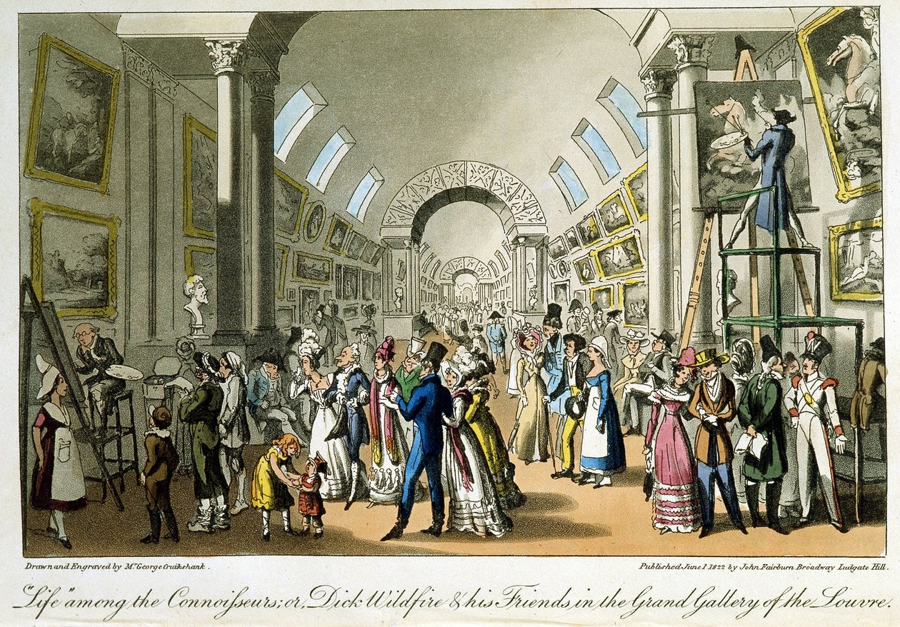 La grande galerie du Louvre - dans "Life in Paris" par David Carey, Londres - George Cruikshank