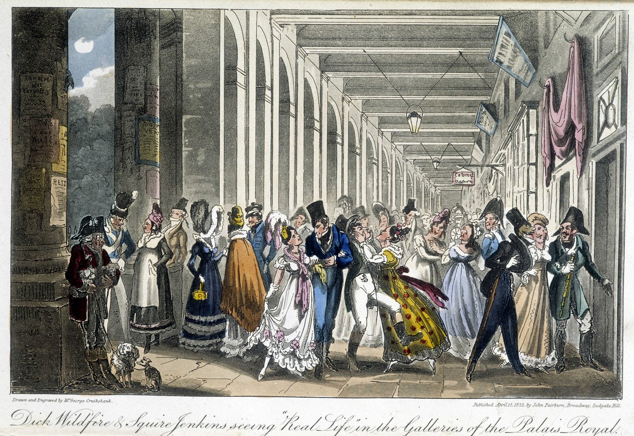 Les galeries du Palais Royal - dans Life in Paris par David Carey, Londres - George Cruikshank
