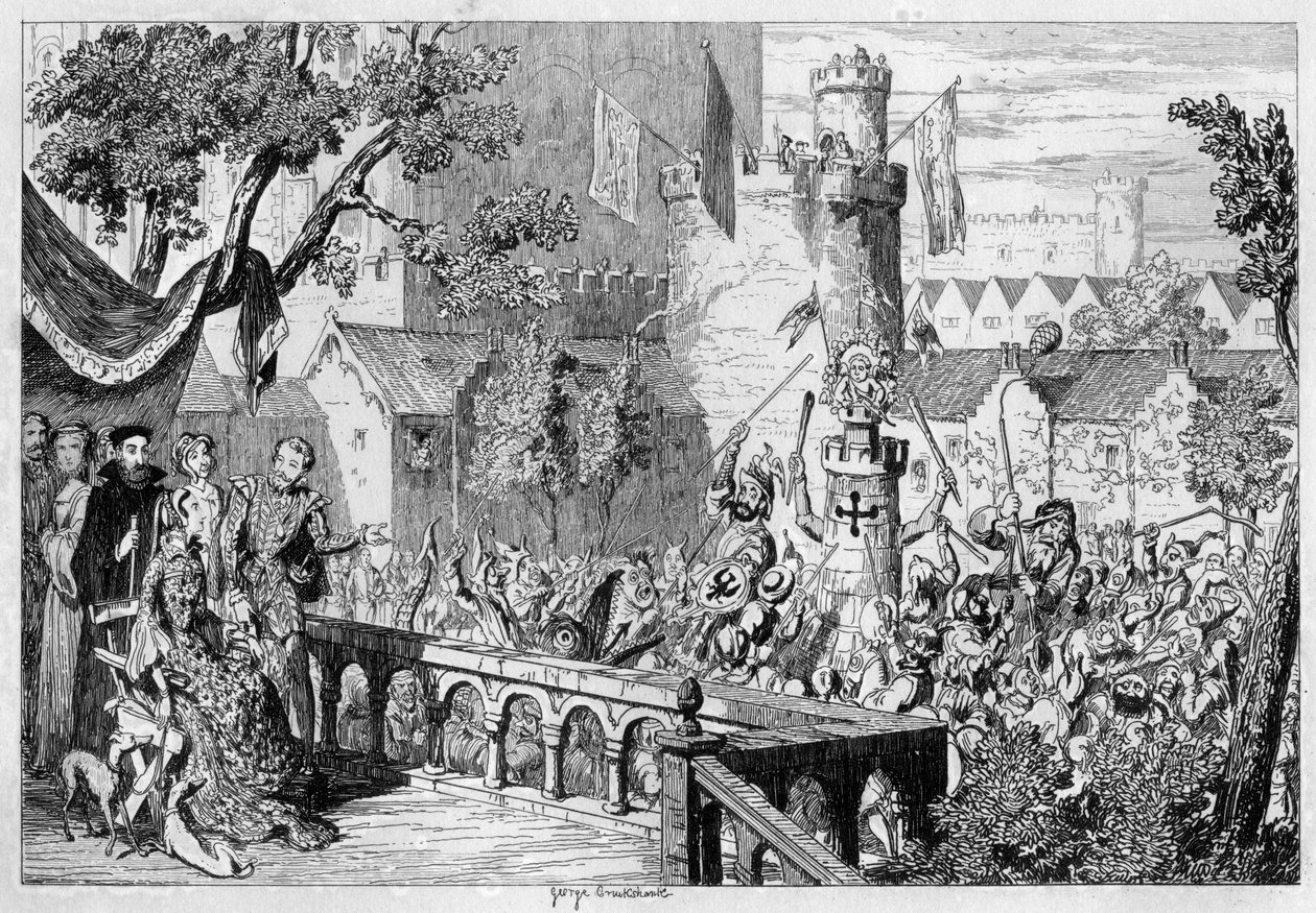 Masque dans le jardin du palais de la Tour de Londres, 1840 - George Cruikshank