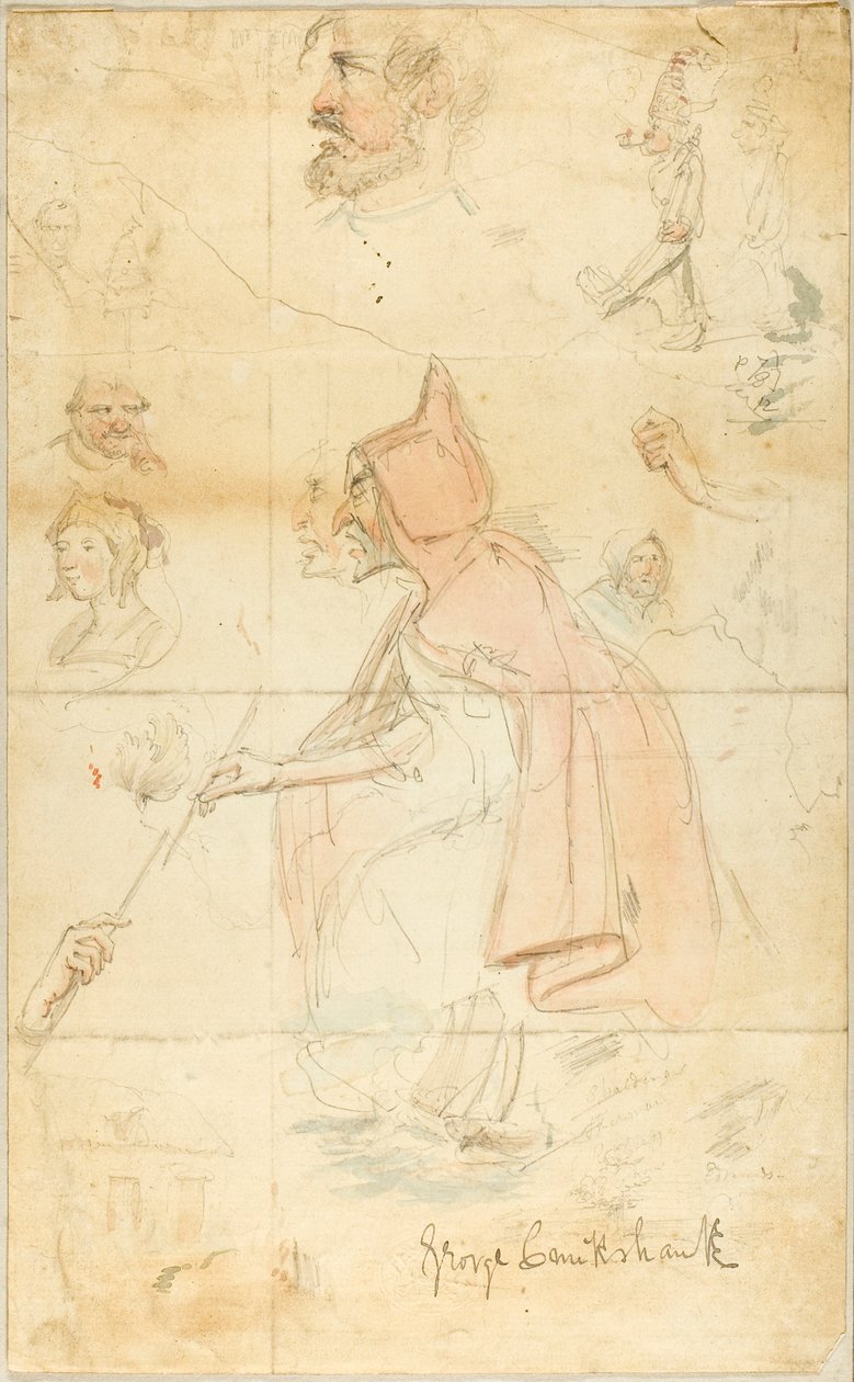 Mother Shipton (recto); Feuille de croquis : Fleur-de-Lis et figures (verso) - George Cruikshank