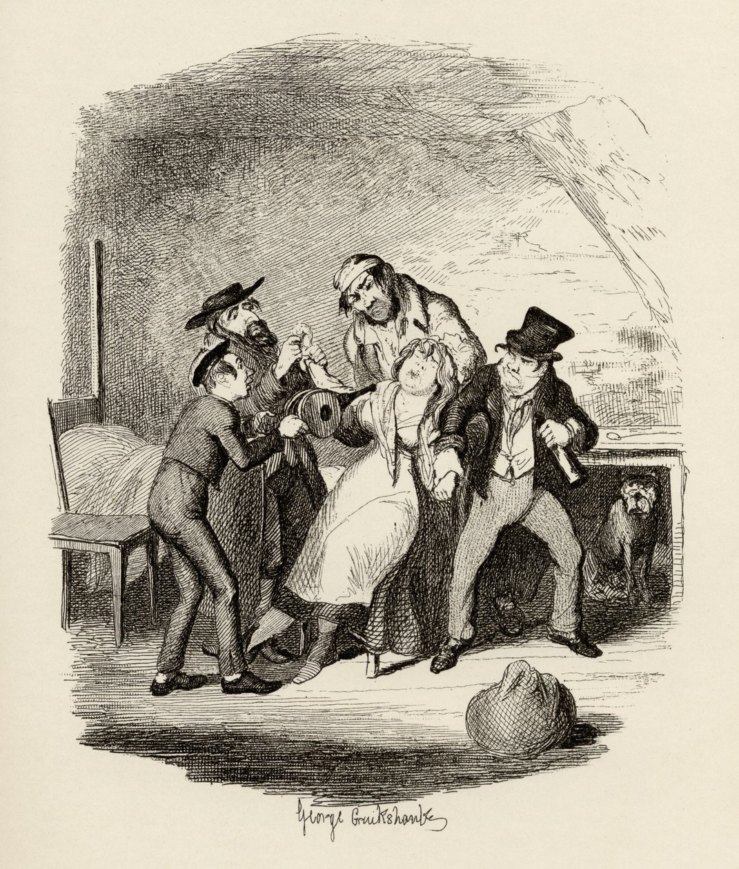 M. Fagin et son élève récupérant Nancy, de 