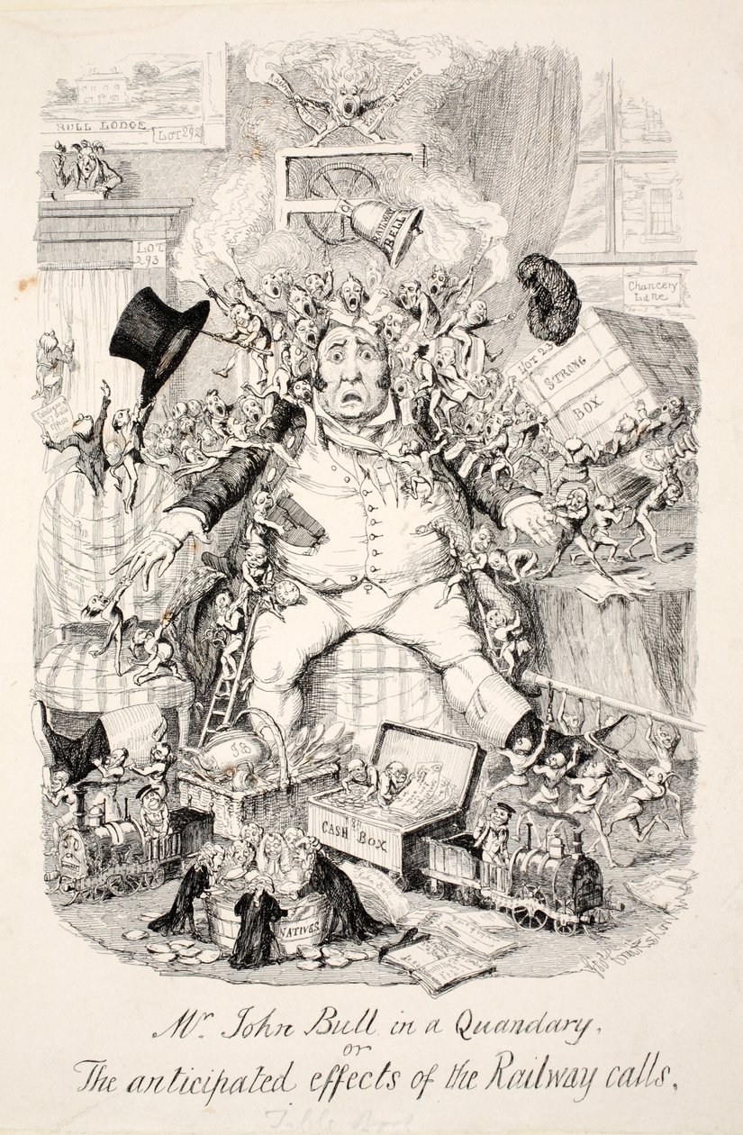 M. John Bull dans un dilemme ou les effets anticipés des appels du chemin de fer, publié en 1845 - George Cruikshank
