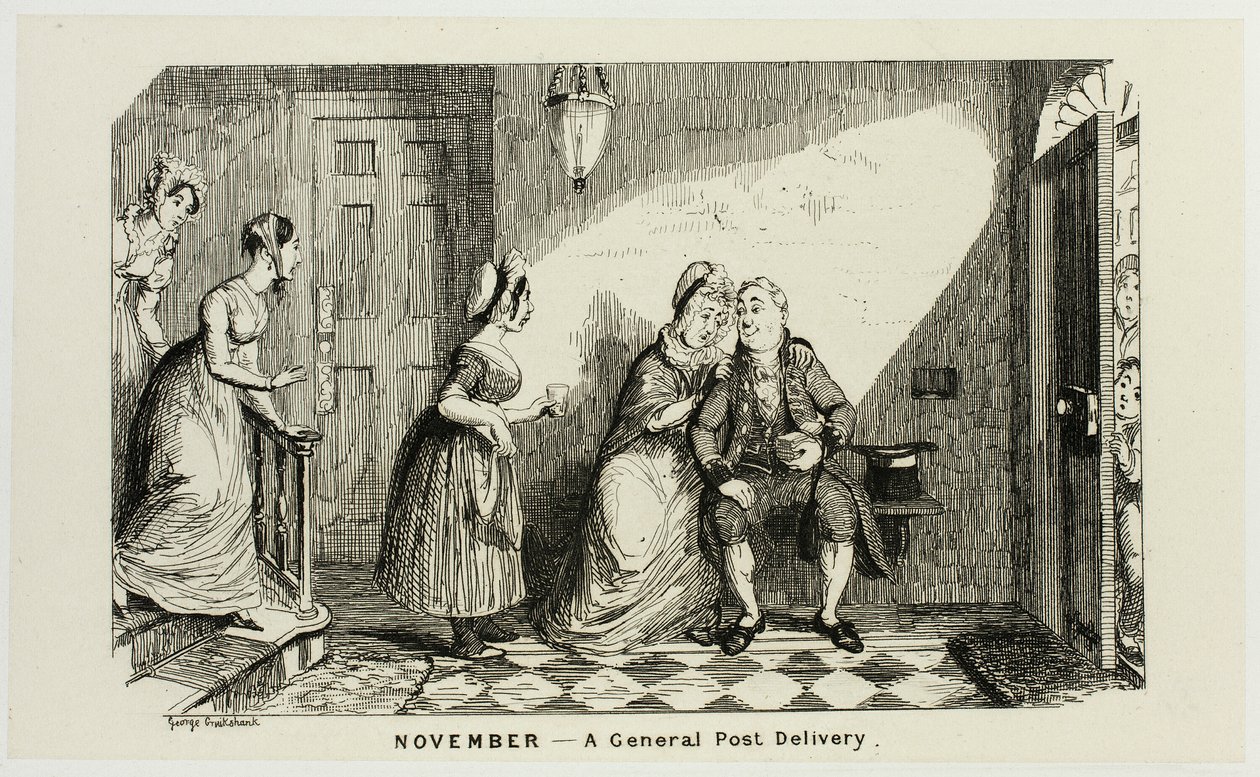 Novembre - Une livraison postale générale en opposition aux gravures sur acier de George Cruikshank aux Almanachs comiques : 1835-1853 - George Cruikshank