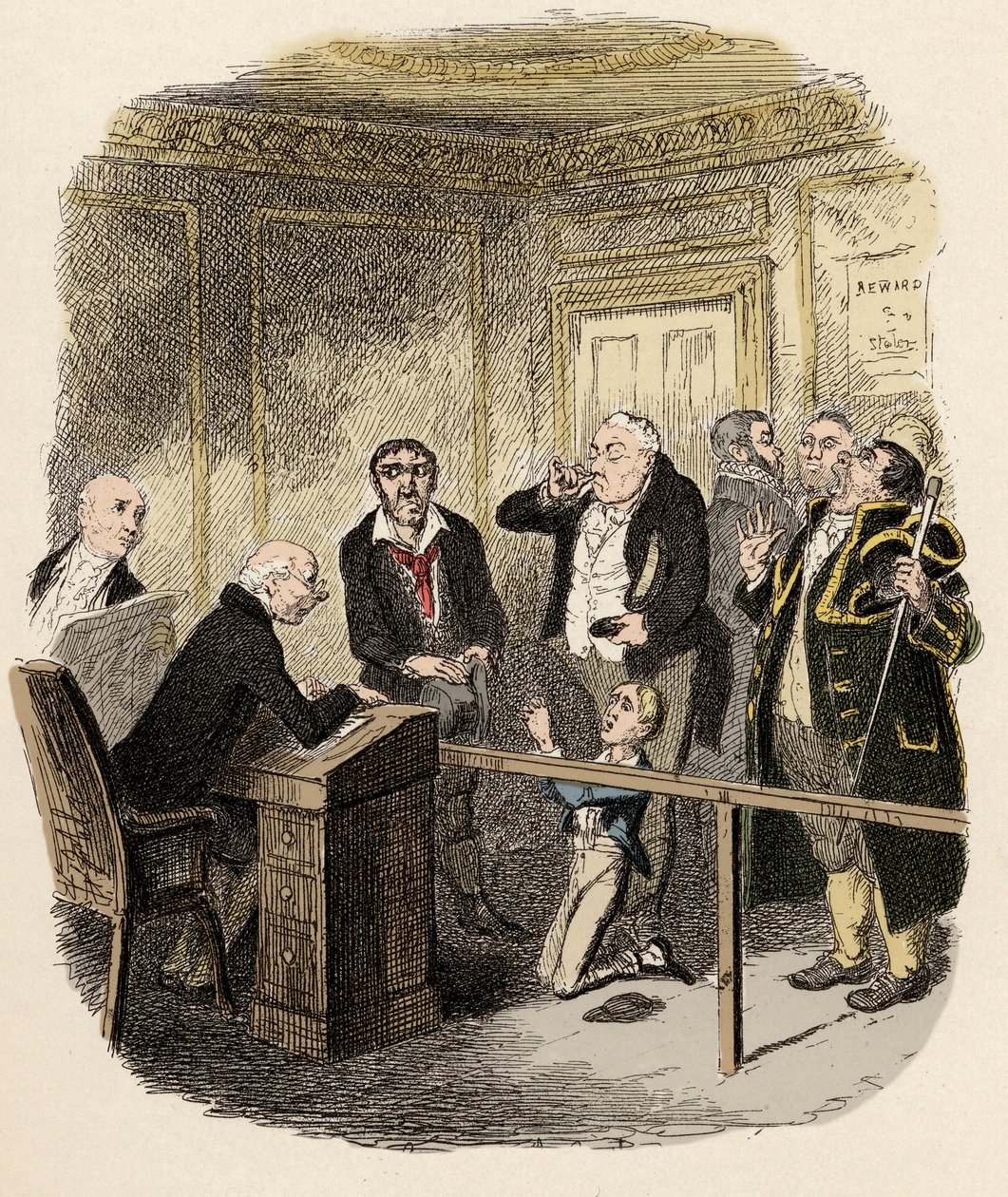 Oliver supplie le juge des enfants de ne pas le laisser en apprentissage chez Gamfield, le ramoneur - Oliver échappe à l
