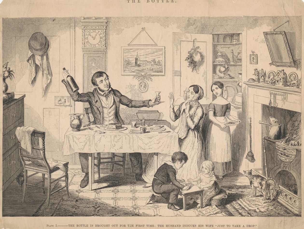 Planche I, La bouteille est sortie pour la première fois - George Cruikshank
