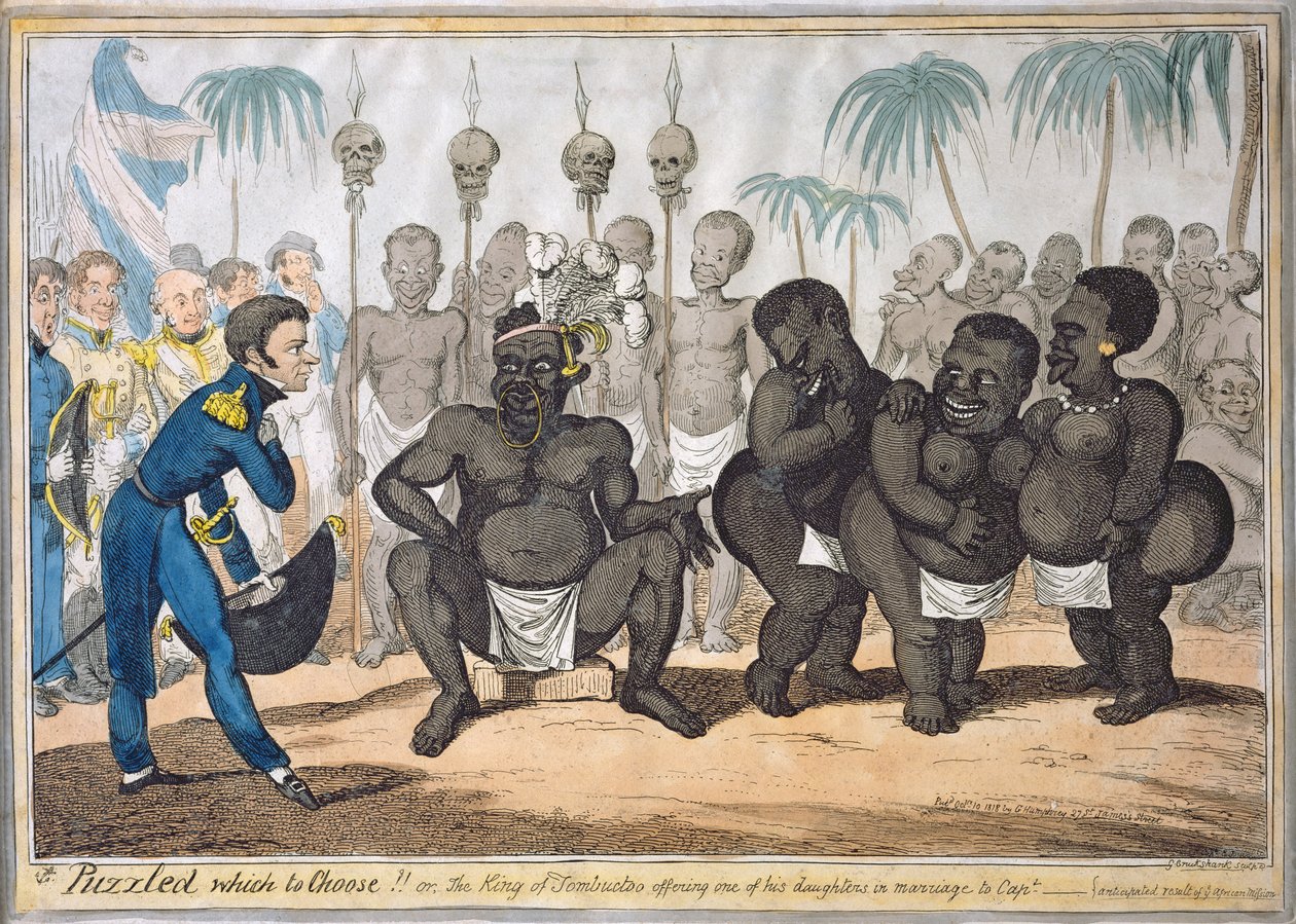 "Indécis sur le choix!!, ou Le roi de Tombouctou offrant une de ses filles en mariage au capitaine", d