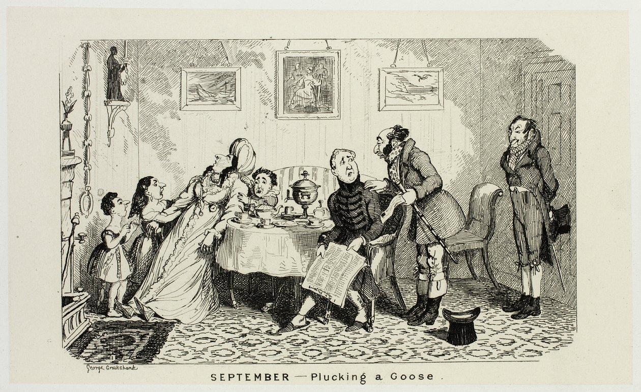 Septembre - Plumer une oie des gravures sur acier de George Cruikshank pour The Comic Almanacks : 1835-1853 - George Cruikshank