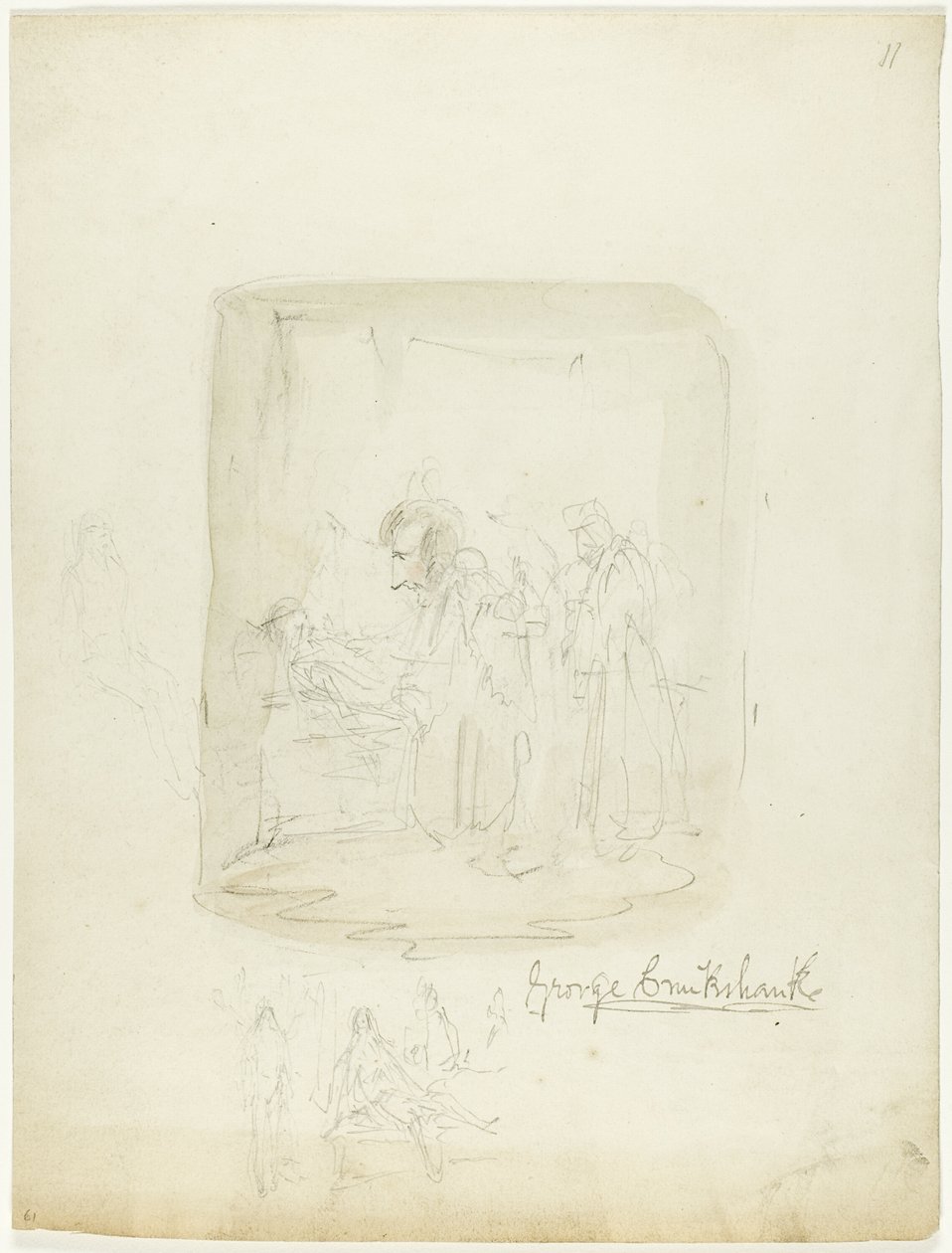 Feuille de croquis avec autoportrait - George Cruikshank